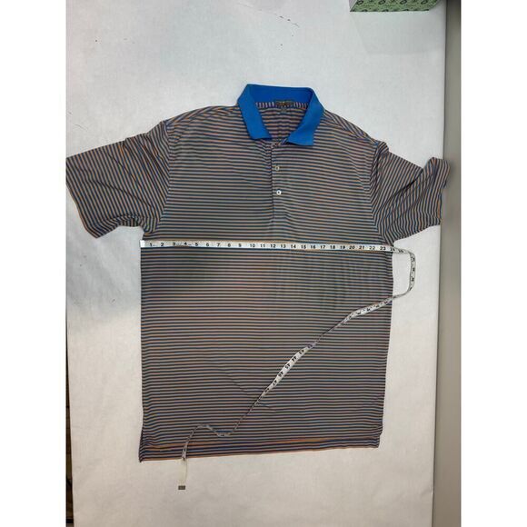 Peter Millar Summer Comfort Orange Blue Striped Polo Shirt Golf - Size Large - Picture 3 of 10